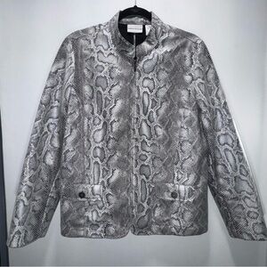 Alfred Dunner‎ Faux Leather Snakeskin Fashion Jacket Silver/Gray/White Size 16